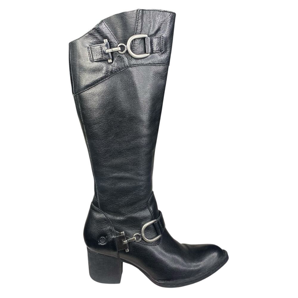 Born Women’s Shaylee Black Leather Side Zip Riding Boots Size US 6